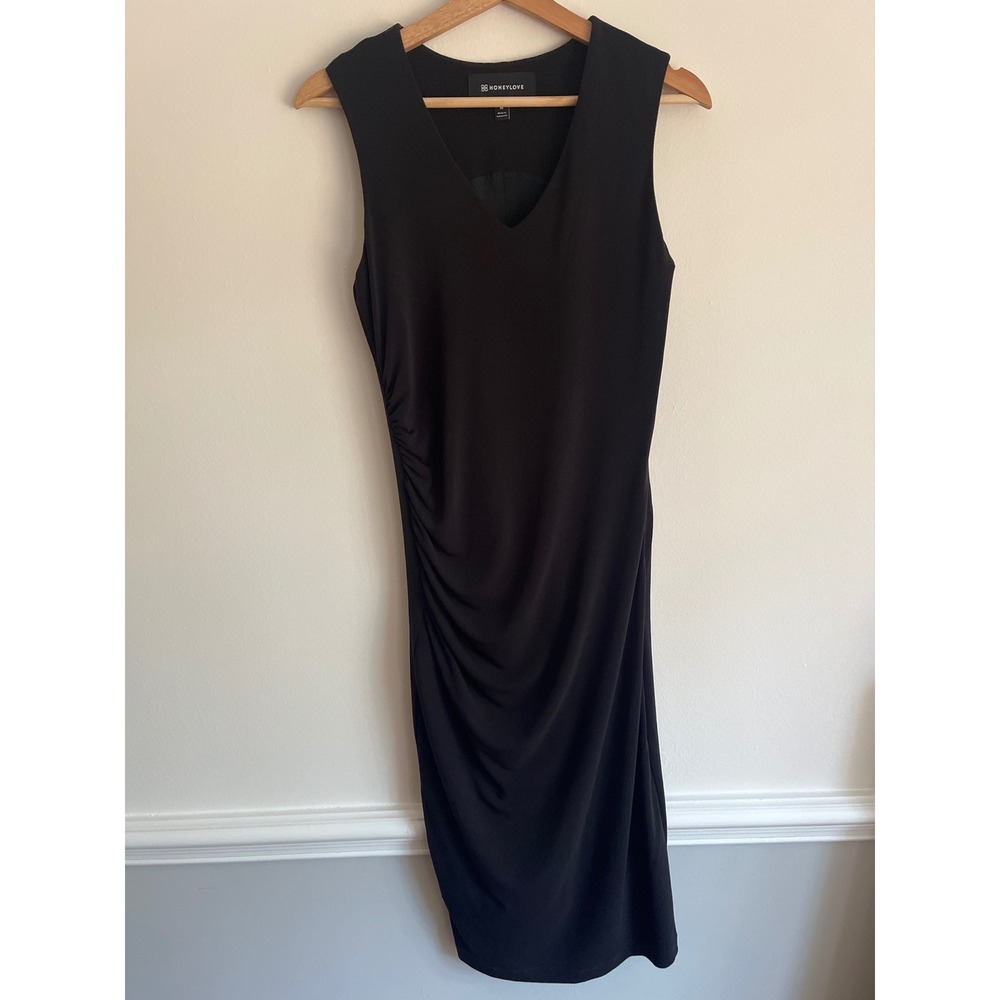 Honeylove InnerPower Dress Medium Black Tummy Control Ruched Side Sheath